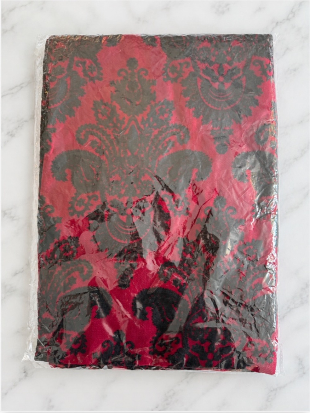 NEW Pashmina Blend Oversized Shawl Wrap, Black/Red, 40"x80" - Picture 9 of 9